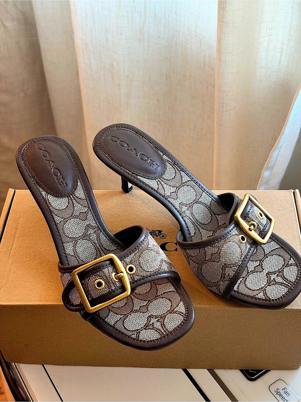 Coach Margot Sandal in Signature Jacquard Brown